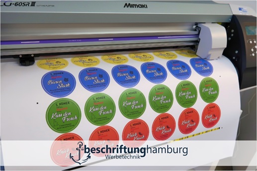 Bedruckte Stickeraufkleber rund geschnitten